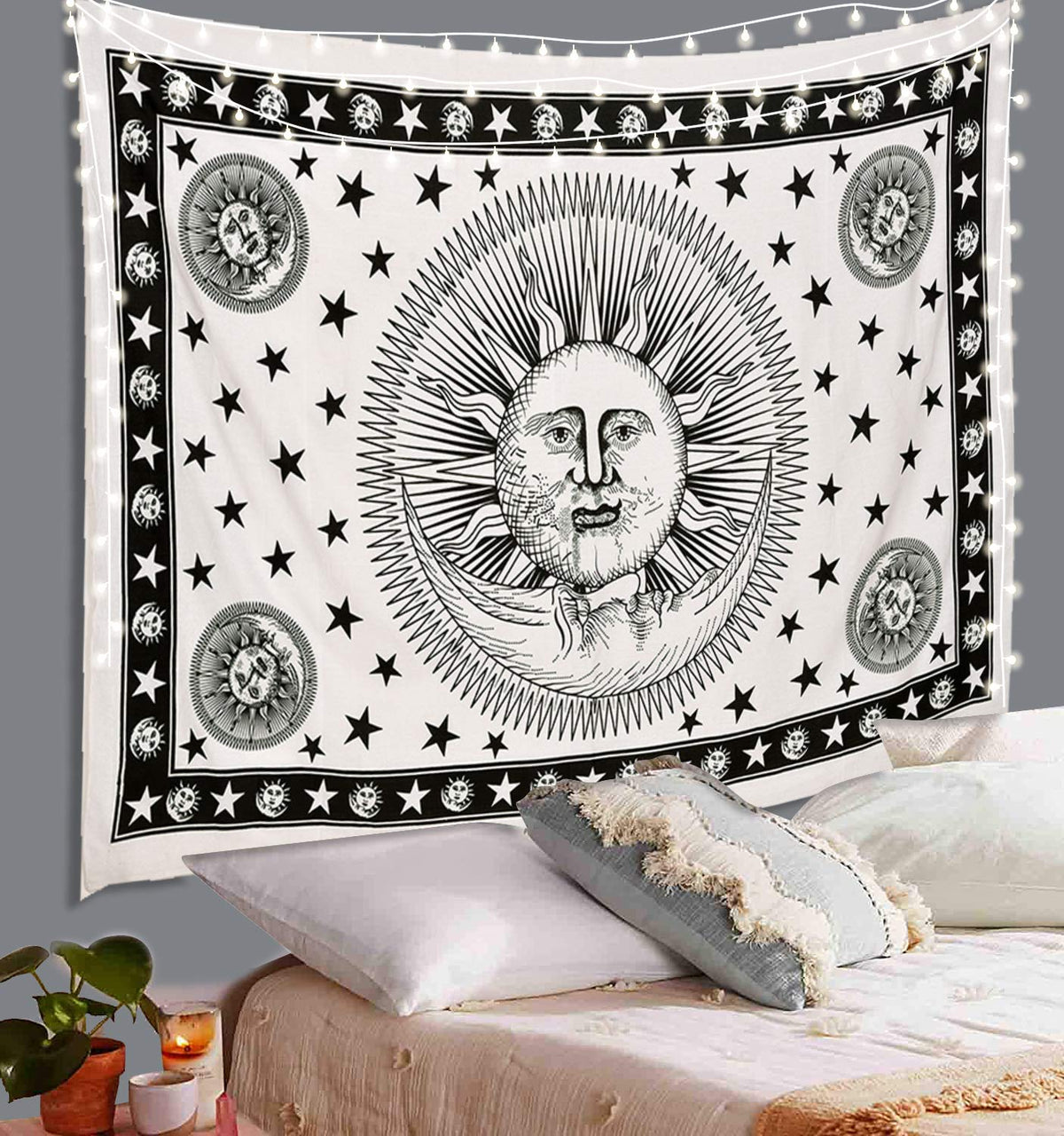 Tie Dye Mandala Tapestry (White / 85"L x 55"W)