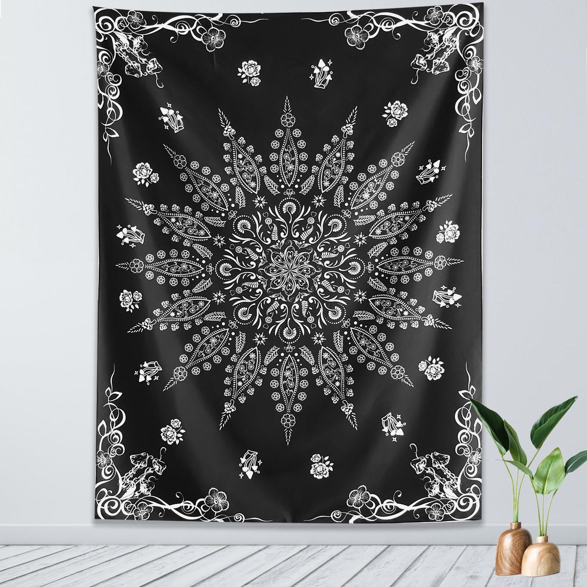 Black and White Mandala Tapestry Wall Hanging for Bedroom 79" x 59" (Black / 79"L x 59"W)