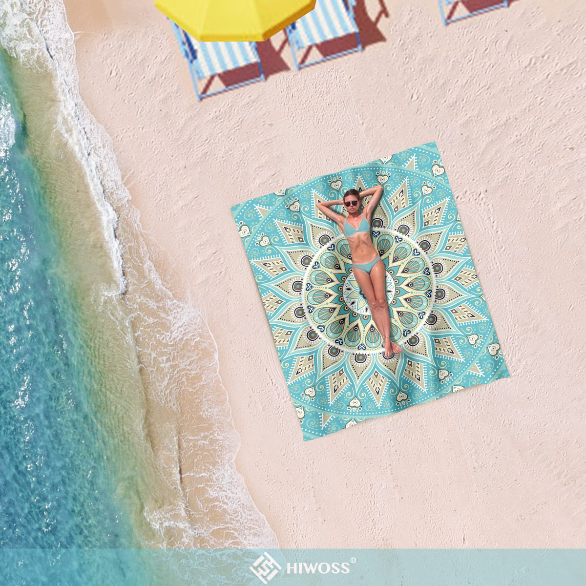 Beach Blanket Waterproof Sandproof Oversized 95”x 80” (Tealish Green)