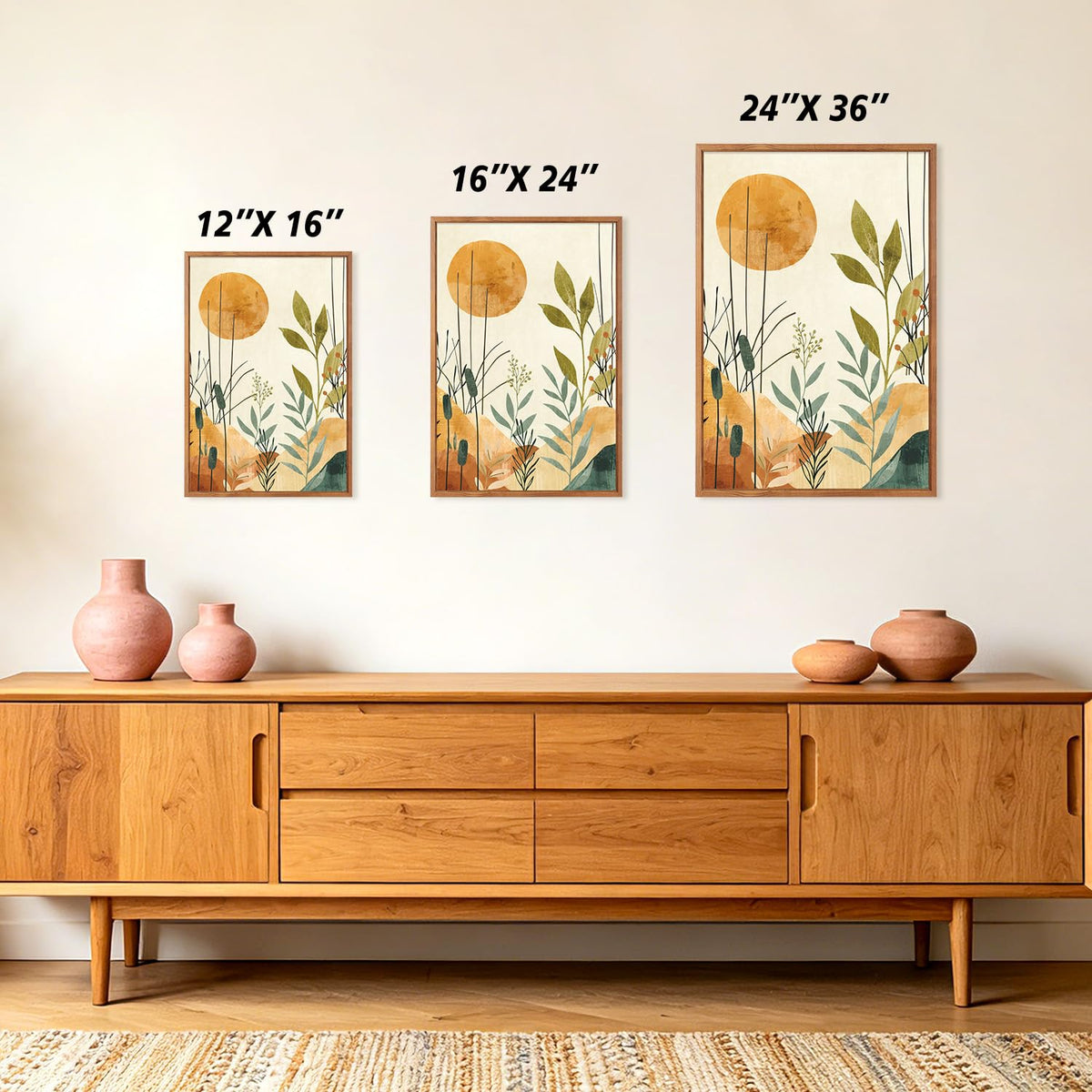 Framed Boho Floral Botanical Wall Art Wildflower Poster 24”x36” x3 (Boho floral / 24"L x 36"W)