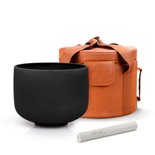 432Hz Black D Note Crystal Singing Bowl 8 inch Sacral Chakra with Heavy Duty Carrying Case and Suede Mallet (8 inch Black / 432Hz D Note)
