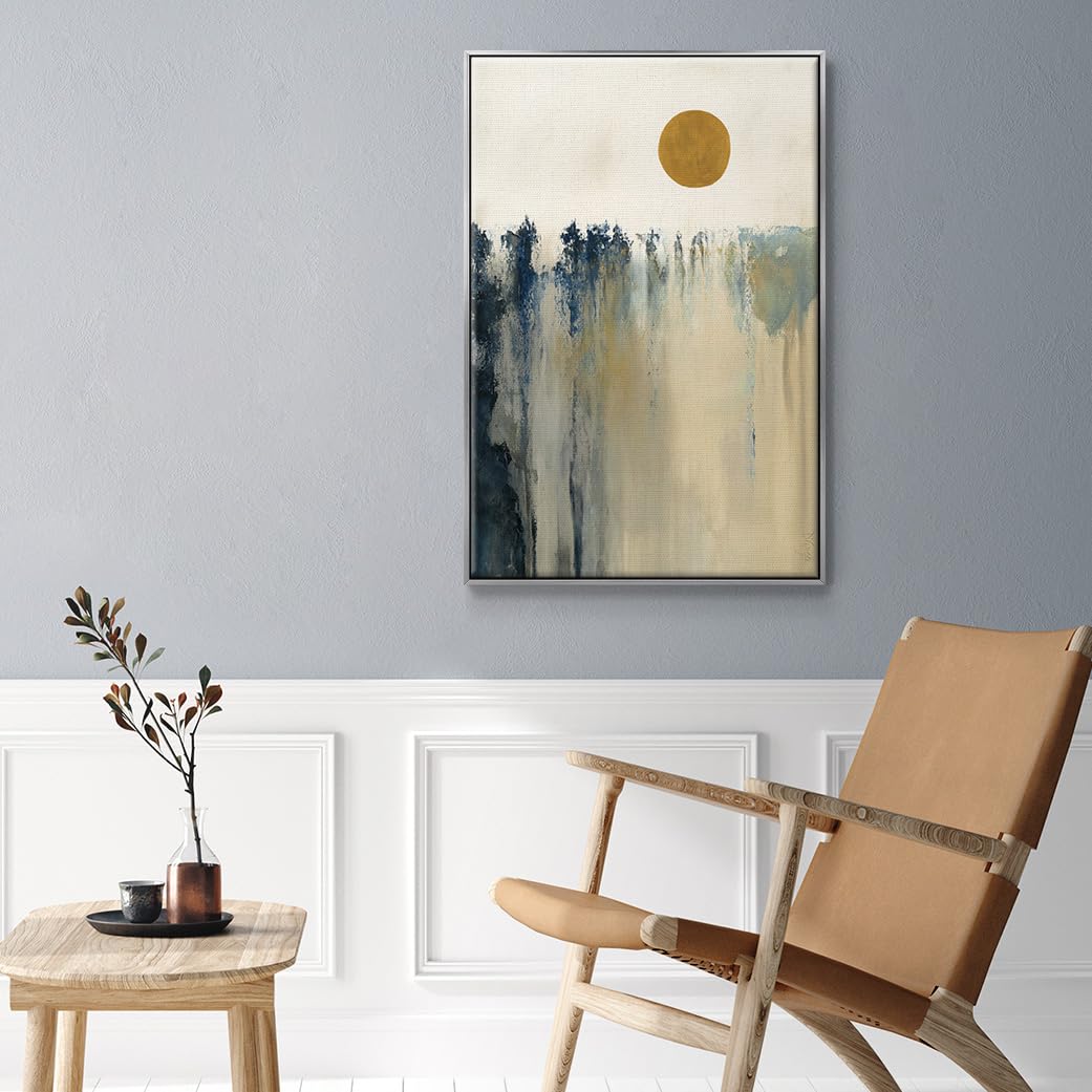 Abstract Home Decor Silver Floating Frame Artwork Prints Contemporary Boho Sun Canvas Paintings for Office Kitchen Living Room (25"L x 17"W / Equilibrium)