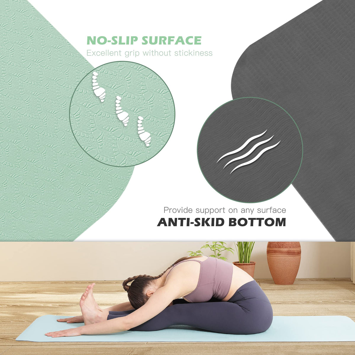 Yoga Mat Non Slip (72"x24" / Matcha Green & Gray)