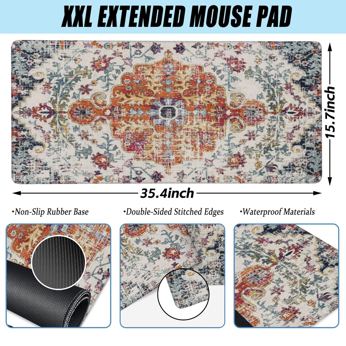 Large Gaming Mouse Pad for Desk (35.4" x 15.7" / Boho Carpet Style-1)