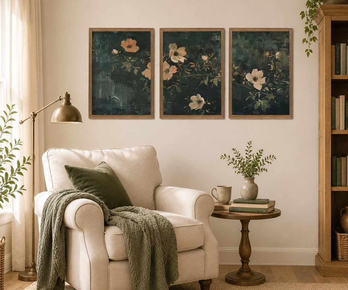 Dark Green Floral Wall Art Moody botanical print 16x24In (Dark Green / 12 X 16 Inches)