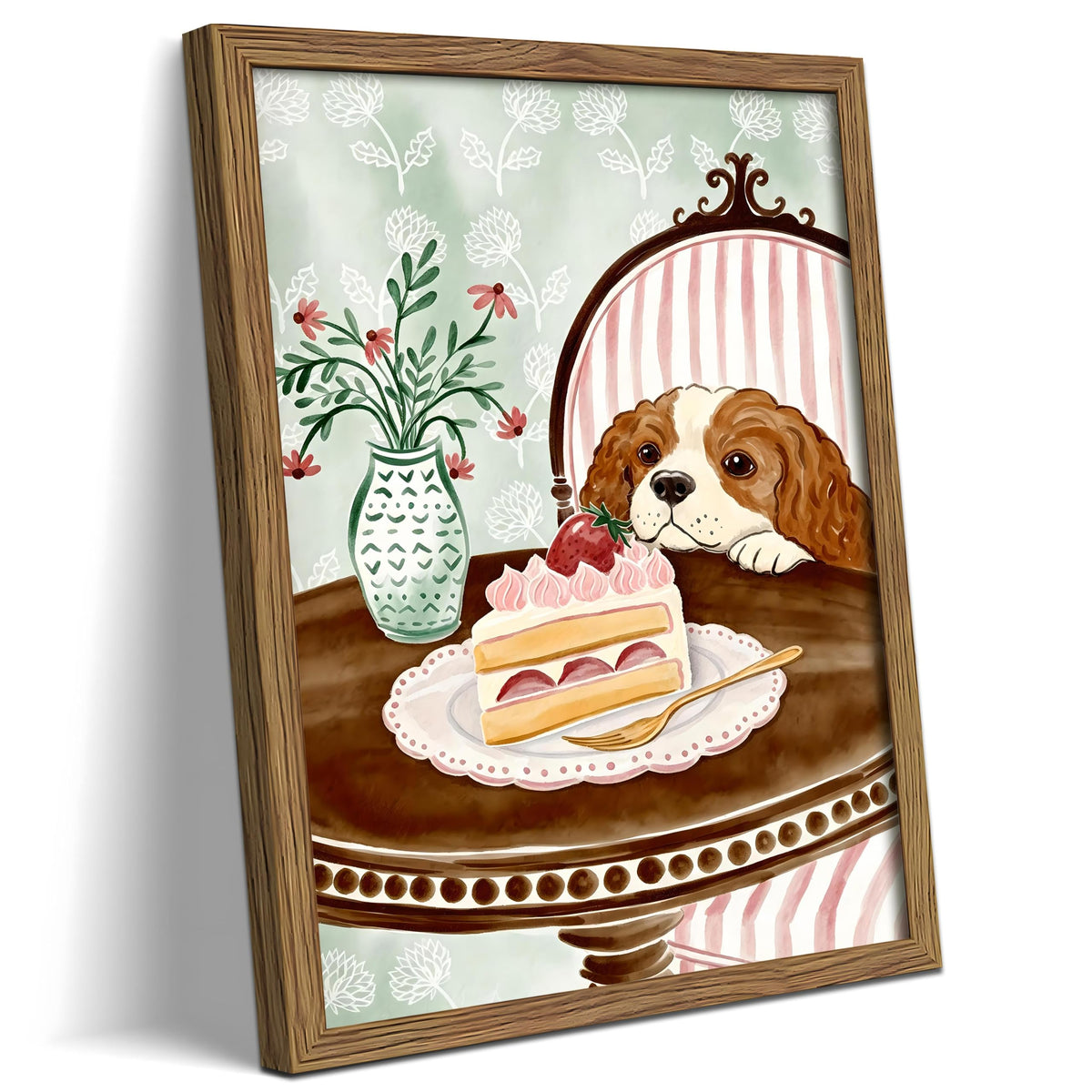 Cute Cavalier King Charles Spaniel Framed Canvas Wall Art (A-Dog / 16"L x 12"W)