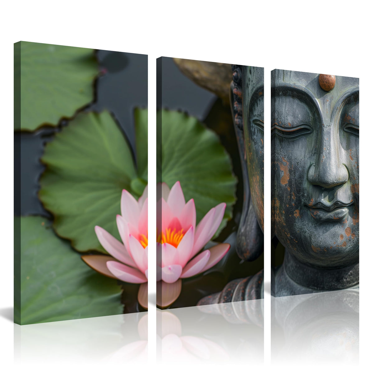 3Pcs Zen Buddha Canvas Wall Art Lotus Flower Meditation Framed Canvas Print Peaceful Asian Decor for Bedroom Living Room Spa Yoga Pink Oriental Artwork Water Lily Wall Art Ready to Hang (12"L x 24"W / 3PCS-Zen Buddha)