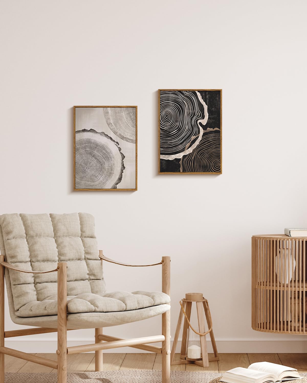 Framed Canvas Art Print Set 2PCS Wood Tree Ring Spiral Wall Art (Growth Ring / 12"x16"x2)