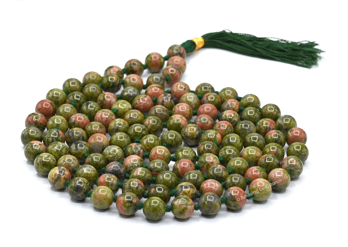 Unakite Buddhist Prayer Beads Japa Mala with 108 Meditation Beads (Hand Knotted / Unakite)