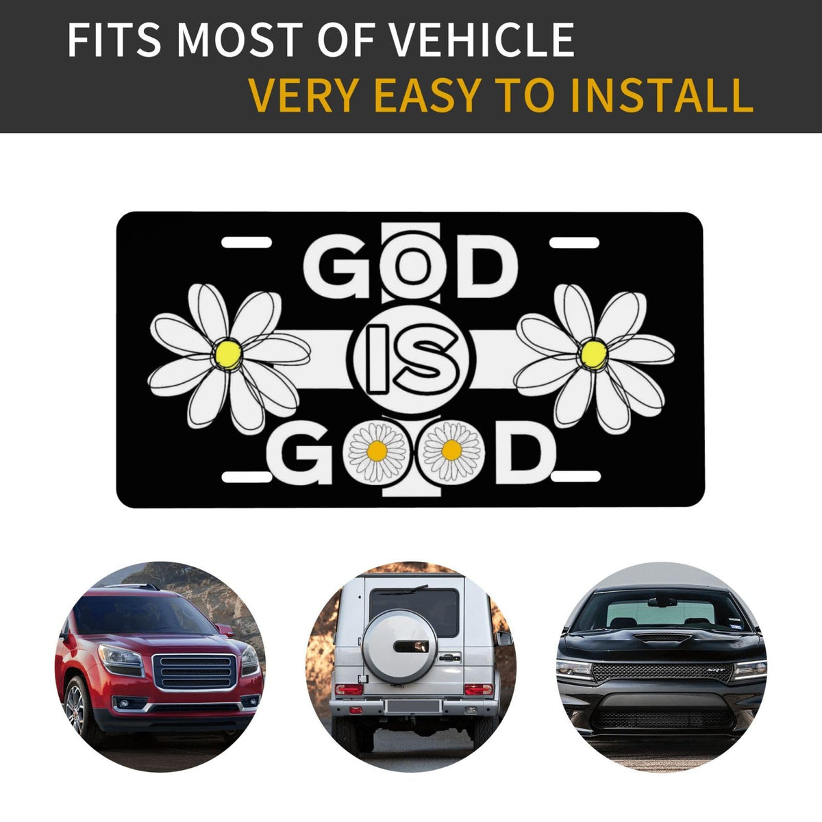 God is Good Daisy Christian Floral Cross Front License Plate Aluminum Decorative License Plates Metal Car Plate 6"X12" Novelty Vanity Tag Cover with 4 Holes Car Decor Accessory (Bronze / 6 X 12 Inch)