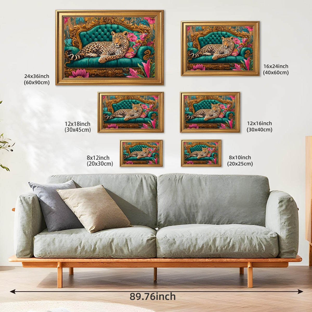 Framed Cheetah Lying on Ornate Sofa Wall Art Canvas Print Colorful Maximalist Leopard Painting Artwork Eclectic Boho Wild Animal Poster Jungle Picture Decor for Bedroom Living Room 12x16inch Gold (12"L x 16"W / Style-5 Retro Gold Frame)