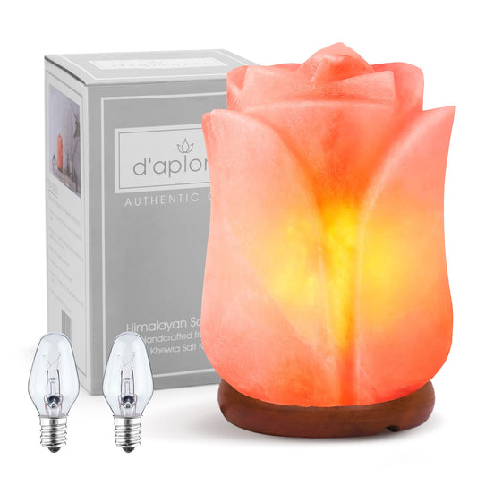 100% Authentic Natural Himalayan Salt Lamp;Hand Carved Flower Rose (Pink Flower)