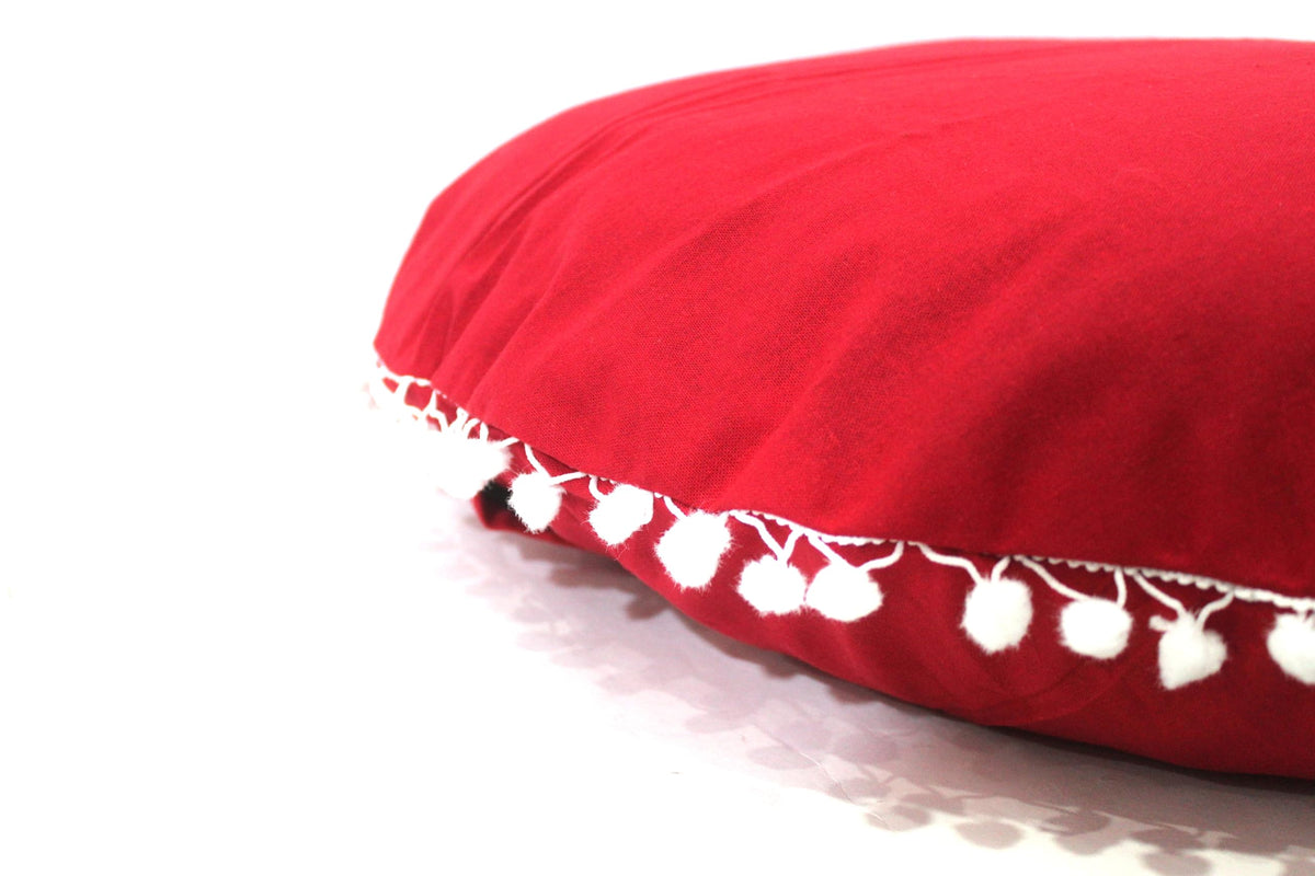 Round Mandala Floor Pillow Cover Seating Cushion Throw Cover Hippie Decorative Bohemian Ottoman Pouf Cover (32"D x 4"W x 32"H / Red)