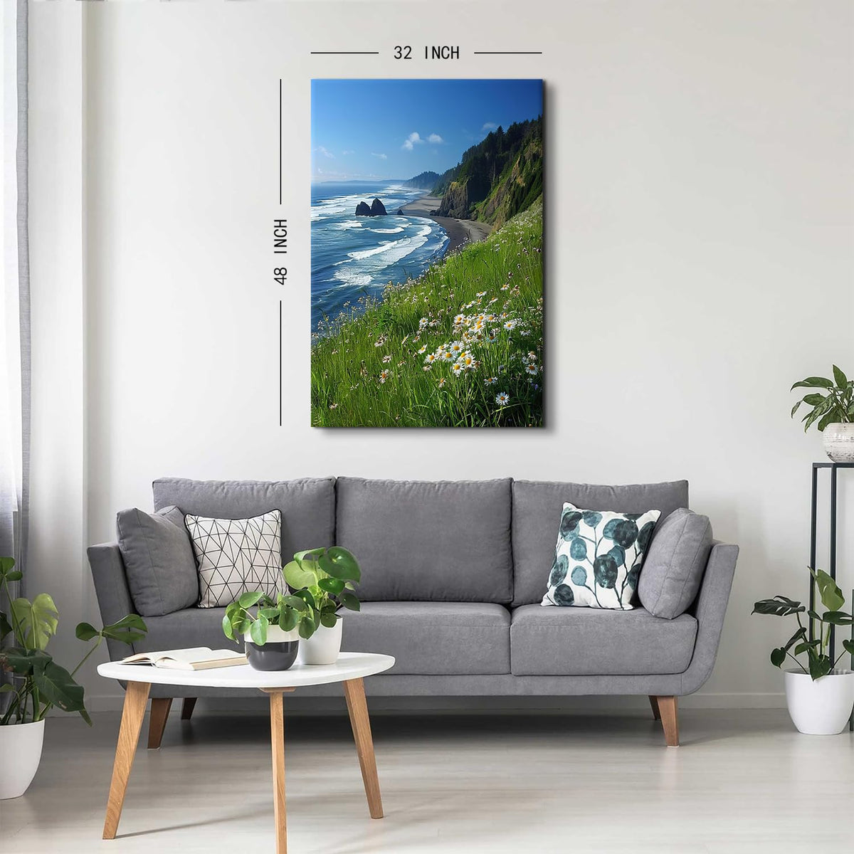 Beach Wall Art Coastal Wall Decor Daisy Flowers Pictures Mountain Cliffs Canvas Prints Blue Ocean Wave Scenery Poster Nature Seascape Painting Artwork for Bedroom Living Room Home Decoration 32x48" (48"L x 32"W / Seaside Cliffs)