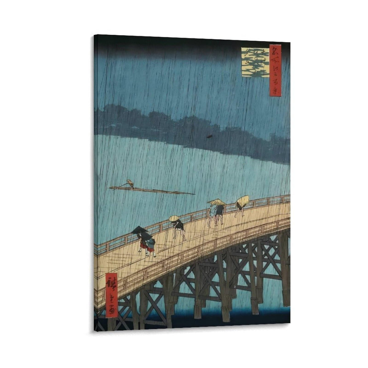 Hiroshige Ohashi Bridge In The Rain Canvas Printing Wall Art Ukiyoe Japanese Landscape Prints Vintage Blue River Bridge Scene Posters Wall Decor For Living Room Bedroom Office 20x30inch (style-9 / 20x30inch(50x75cm) Frame)