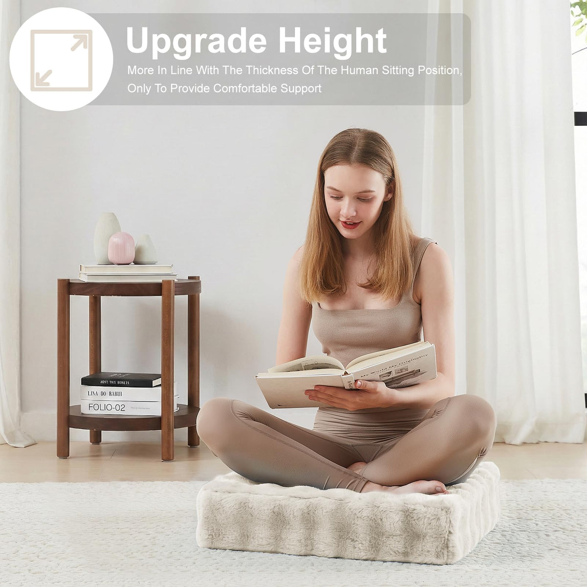 2 Pcs High Density Foam Floor Pillow (Almon White / 2 Counts)