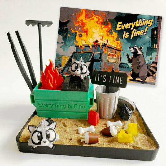 Dumpster Fire Zen Garden for Desk (5.7" x 4.1" x 0.6")