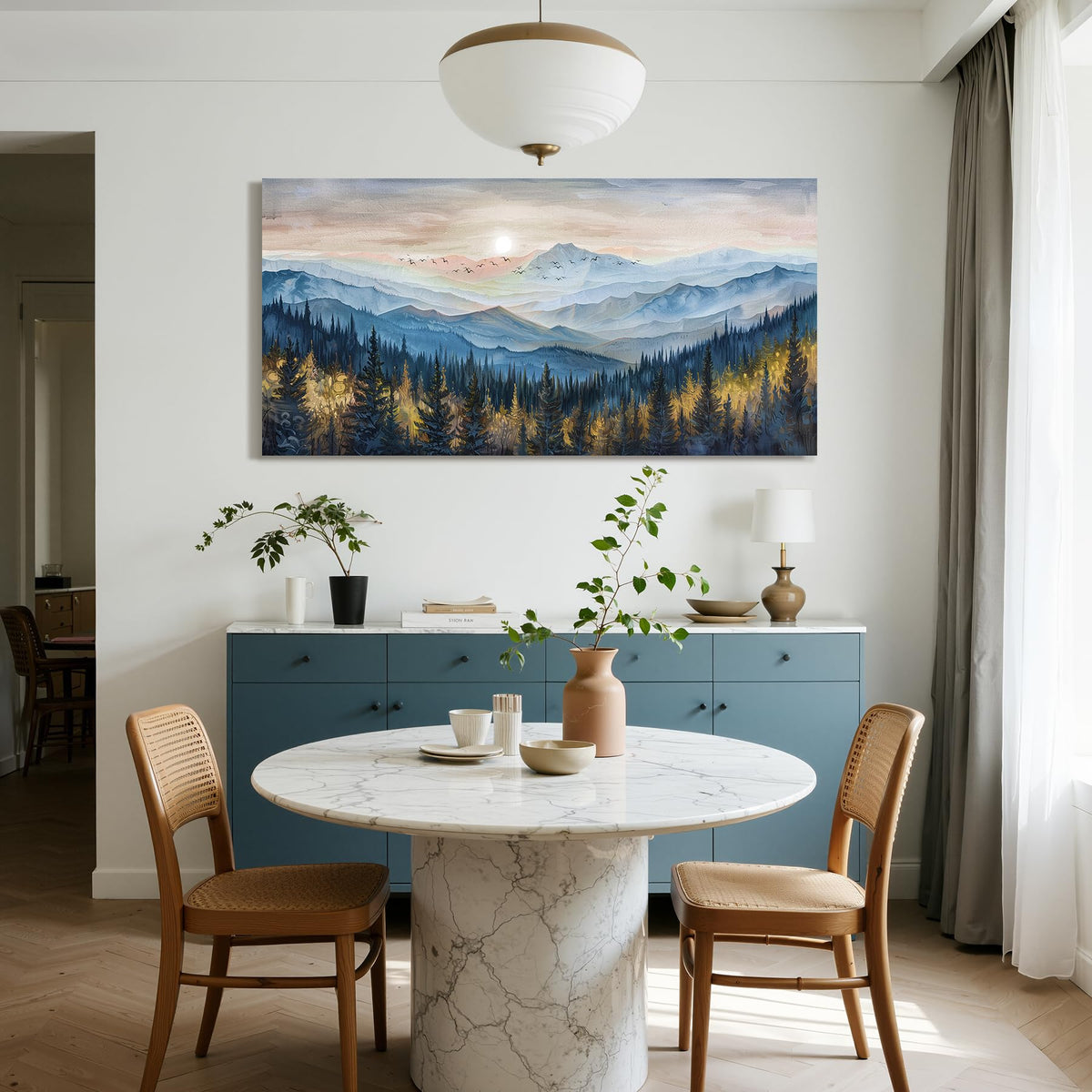 Blue Mountain Forest Wall Art Modern Landscape Picture Extra Large (Blue Ridge Mountains / 57"L x 29"W)