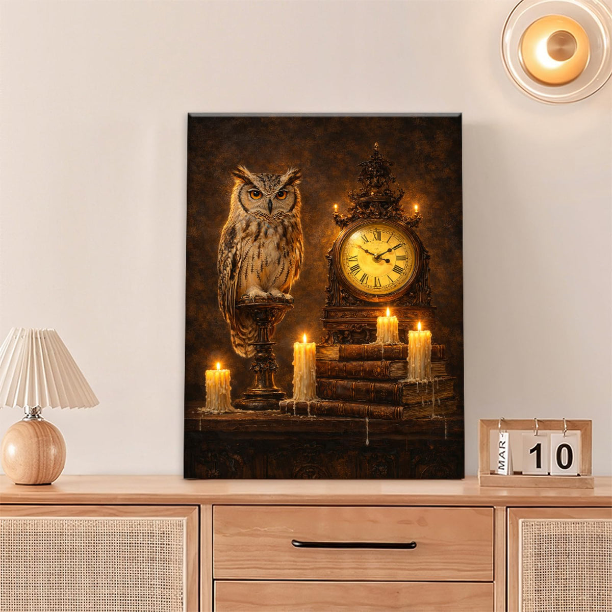 Owl Wall Art Book Wall Decor Candle Canvas Picture Owl Painting Artwork for Library Study Bedroom Living Room 20"x24" (Owl Book / 24"L x 20"W)