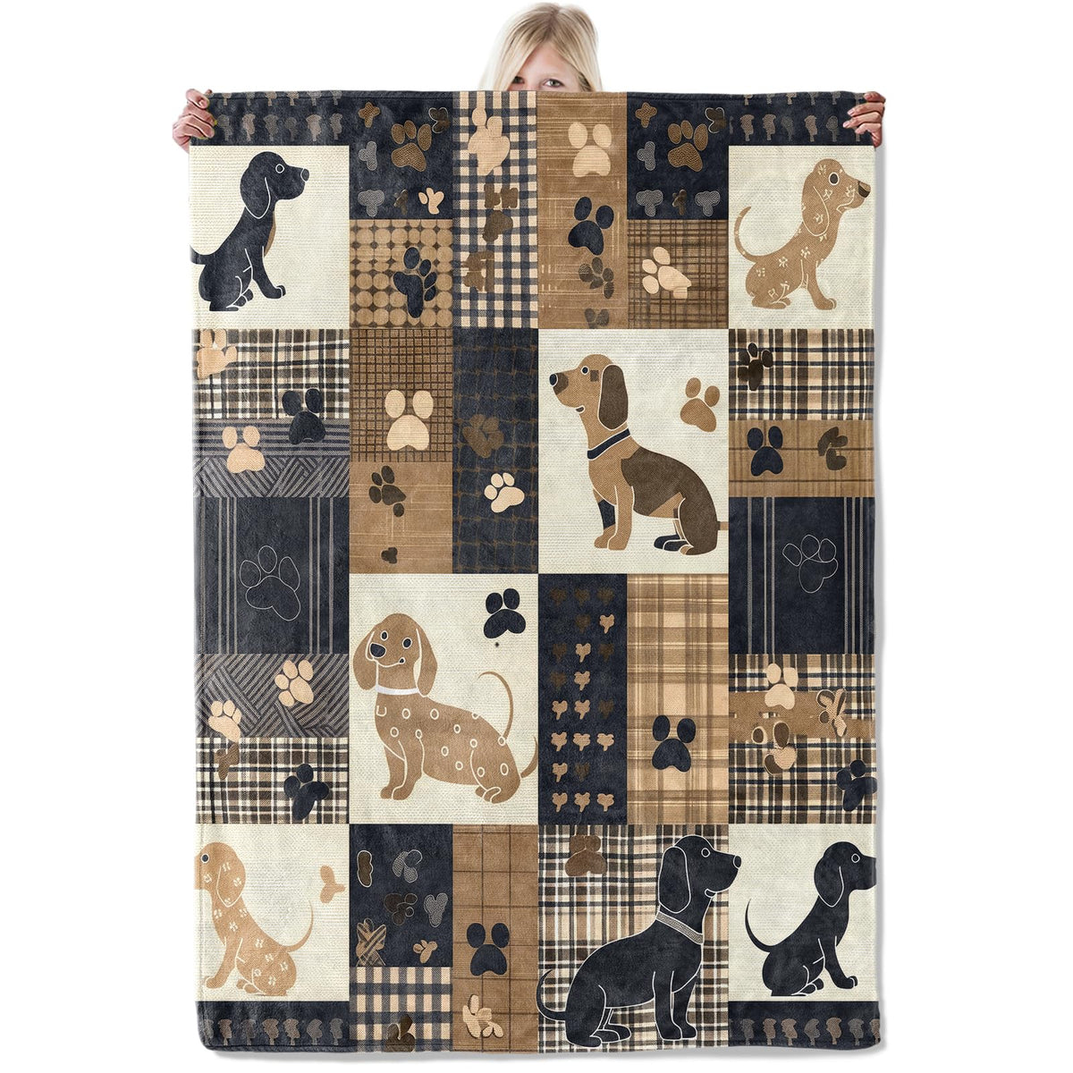 Dachshund Patchwork Flannel Blanket 60x80in (60x80 Inch / Dachshund)