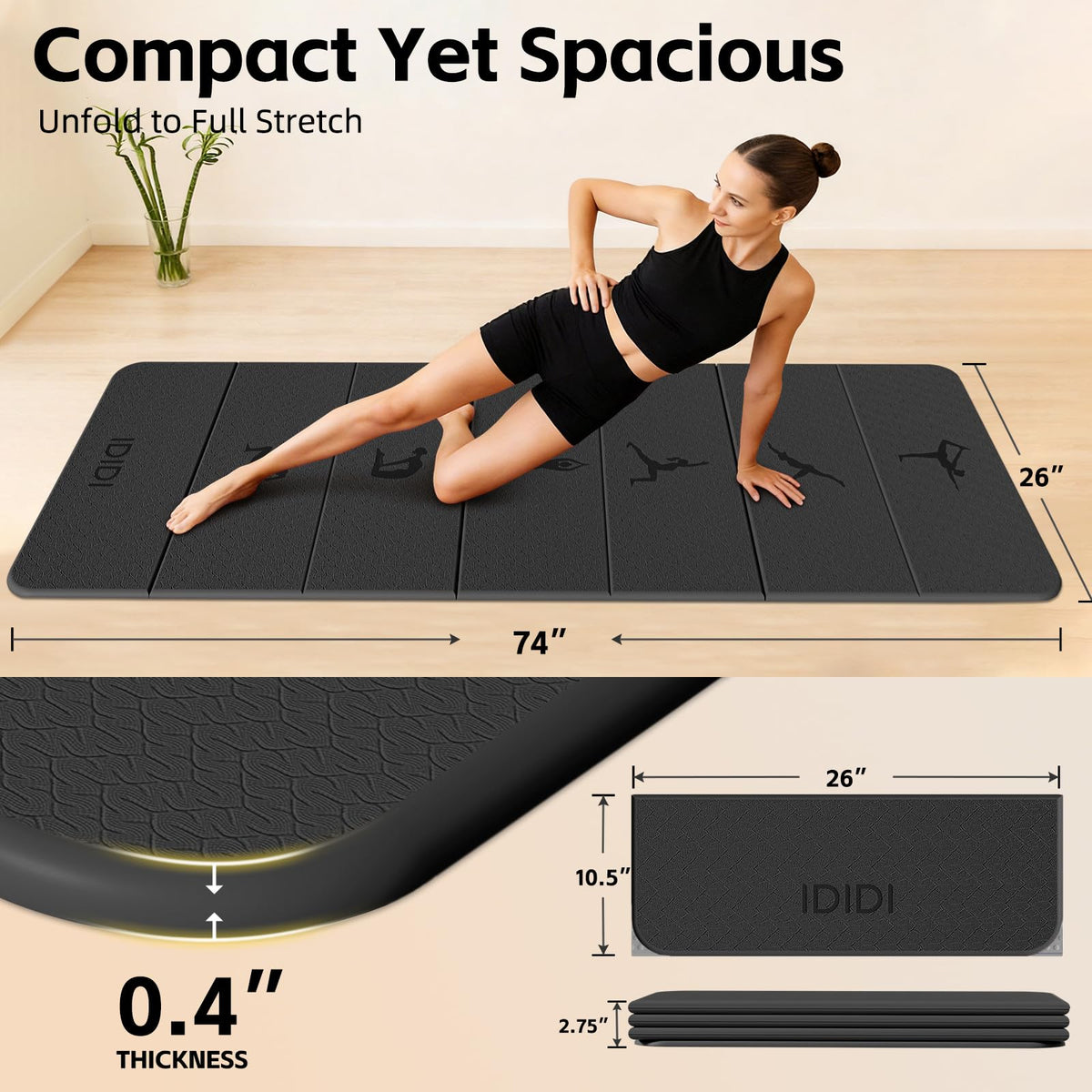 Foldable Yoga Mat (Black)