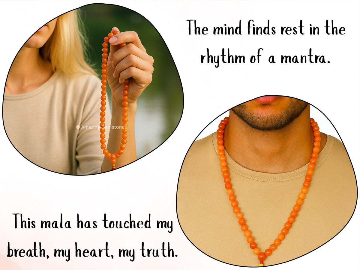 Red Aventurine Buddhist Prayer Beads Japa Mala with 108 Meditation Beads (Without Knots / Red Aventurine)
