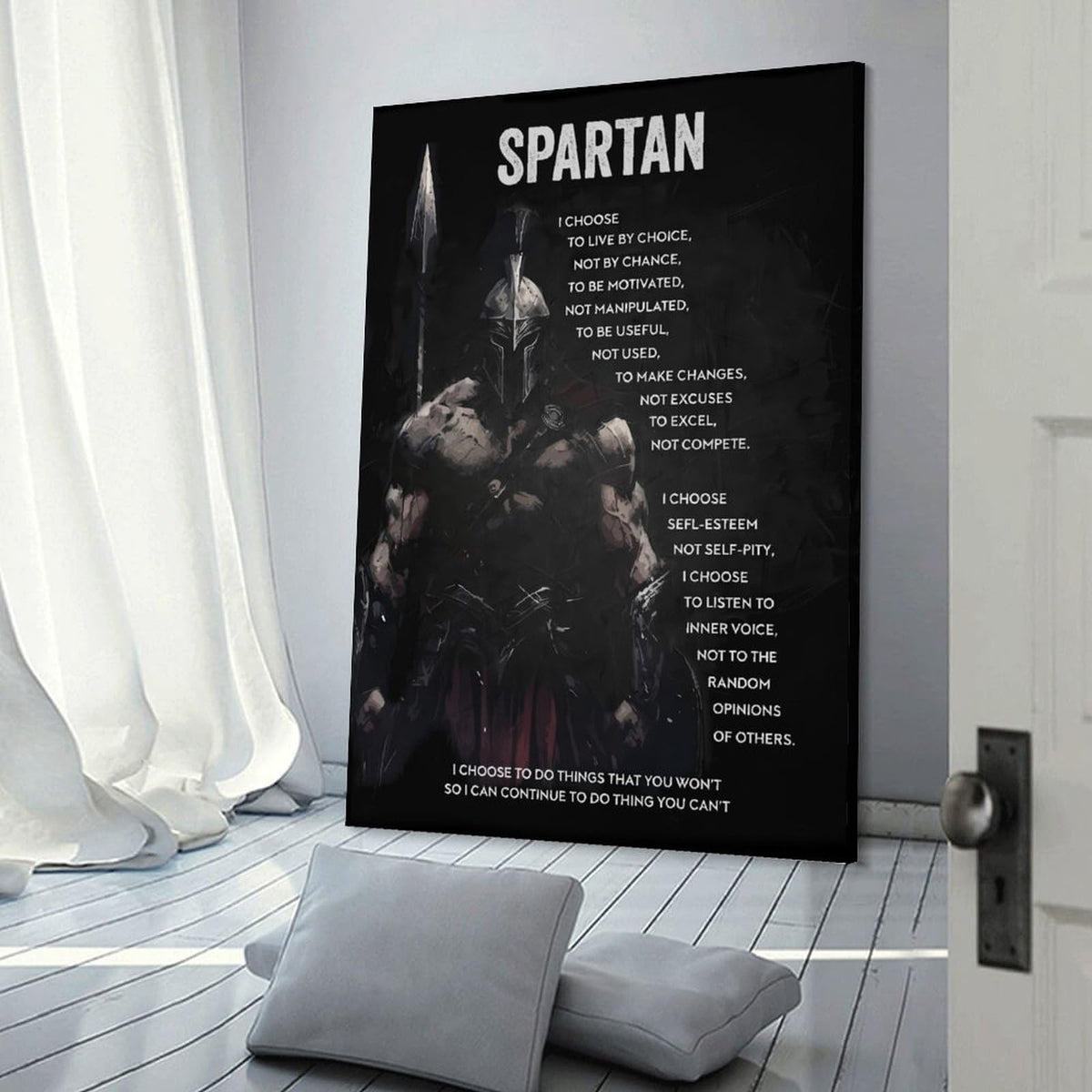 Spartan Quote Motivational Canvas Printing Wall Art Prints Wall Decor Posters Dark Warrior Philosophy Black Modern Living Room Bedroom Office Gym Aesthetic Decor 16x24inch (style-21 / 16x24inch(40x60cm) Frame)
