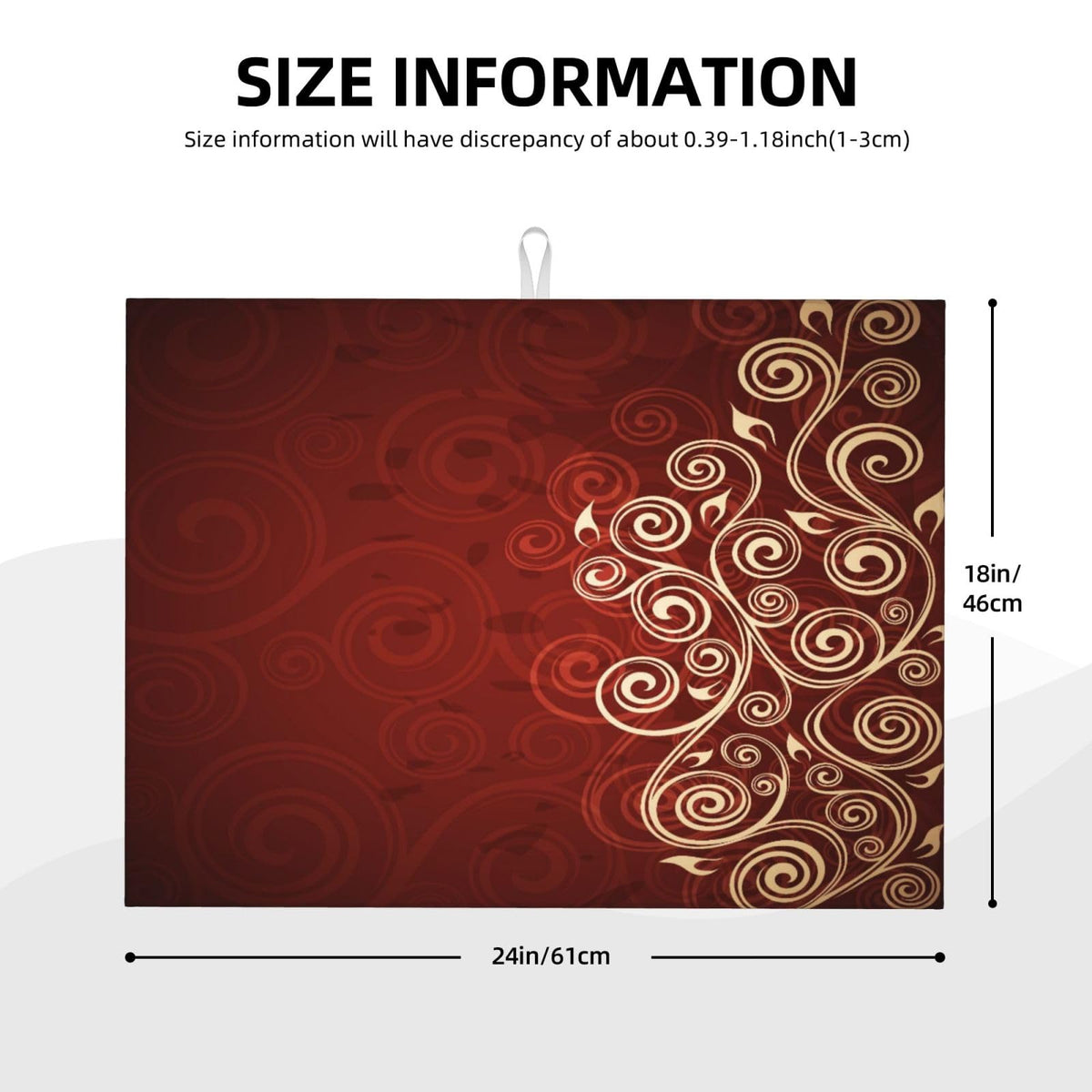 Burgundy Red Floral Swirls Dish Drying Mat 18x24 Inch (Red)