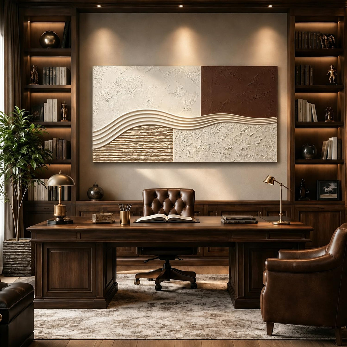 Oversize Neutral Abstract Wall Art Modern Japandi Style Picture Hallway Wall Decor Boho Beige Brown Geometric Canvas Painting Minimalist Textured Poster Artwork for Living Room Kitchen Decorations 30x60” (60"L x 30"W / Brown Neutral)