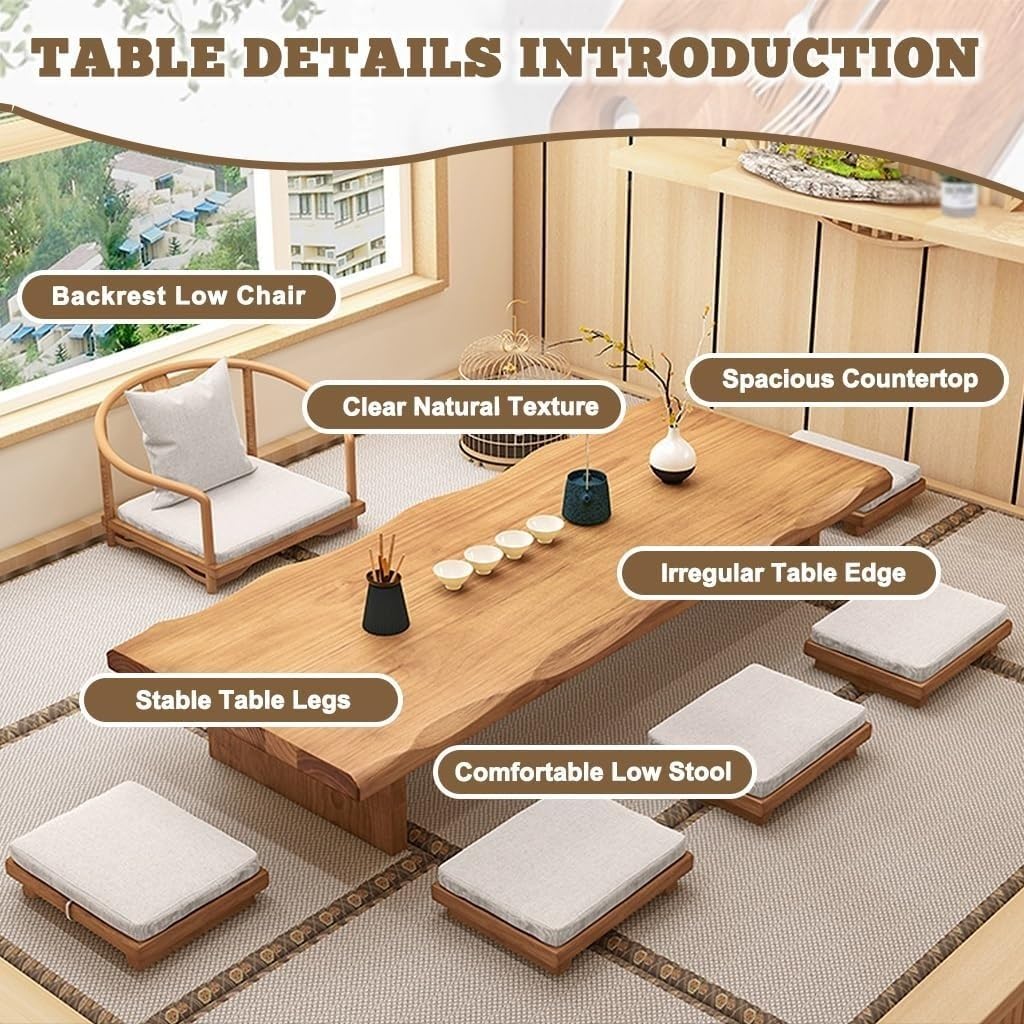 71" Solid Wood Japanese Floor Table (Natural Wood / 180*60*35cm)