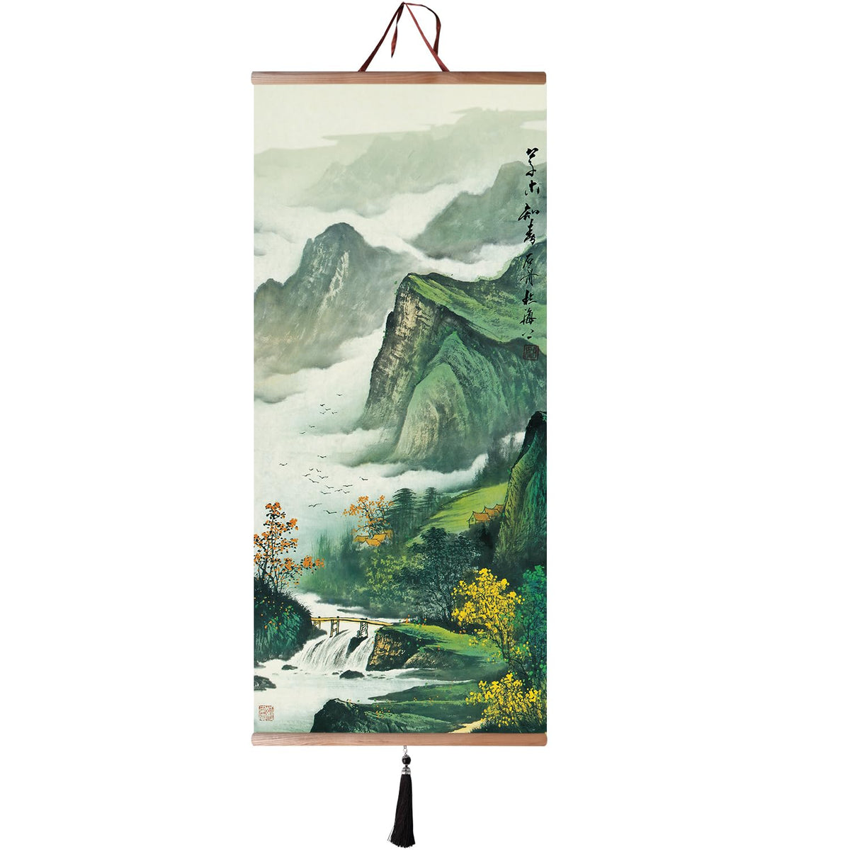Canvas Painting Prints Wall Scroll Fengshui Art for Decor 32x14in (Spring Omen)