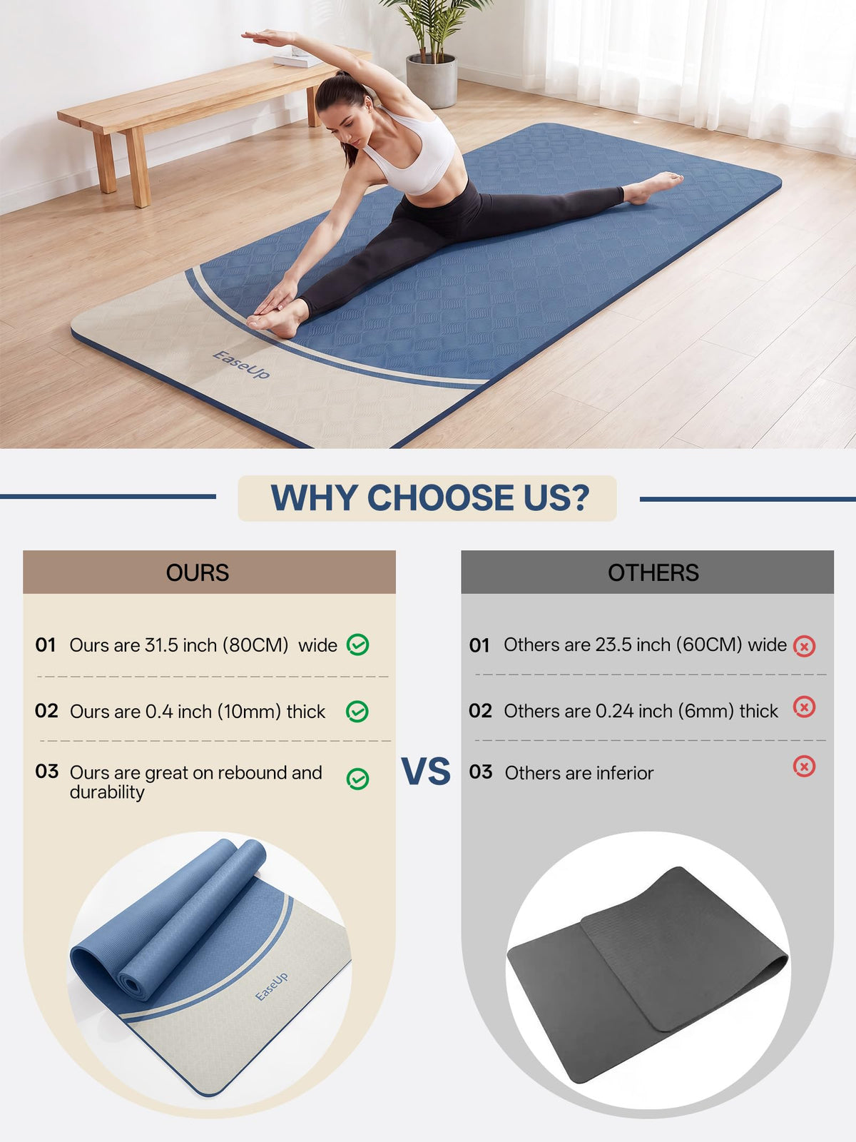 10mm Thick Yoga Mat (Blue)