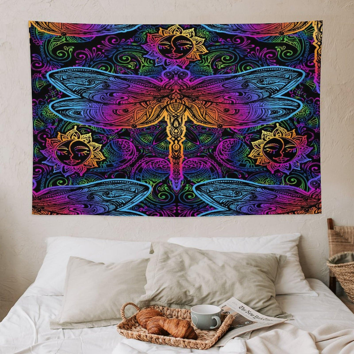 Mandala Boho Tapestry Wall Hanging Colorful Dragonfly Sun Bohemian Tapestries Home Decor for Living Room Bedroom Apartment Farmhouse Dorm 40"x60" (40"L x 60"W / Mandala-3)