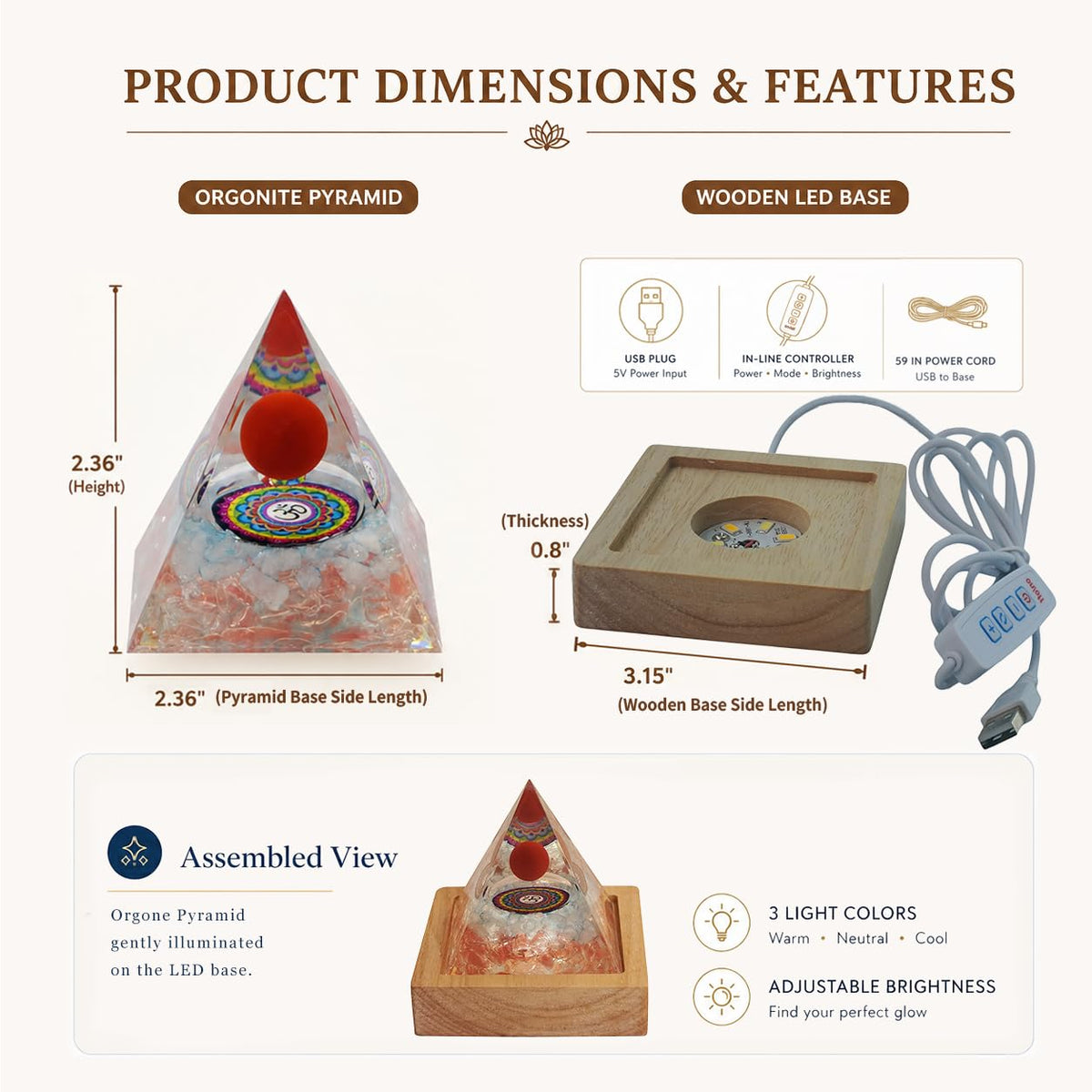 Orgone Pyramid Lamp with LED Base (Plug-in-Positive Energy-LargerSize)