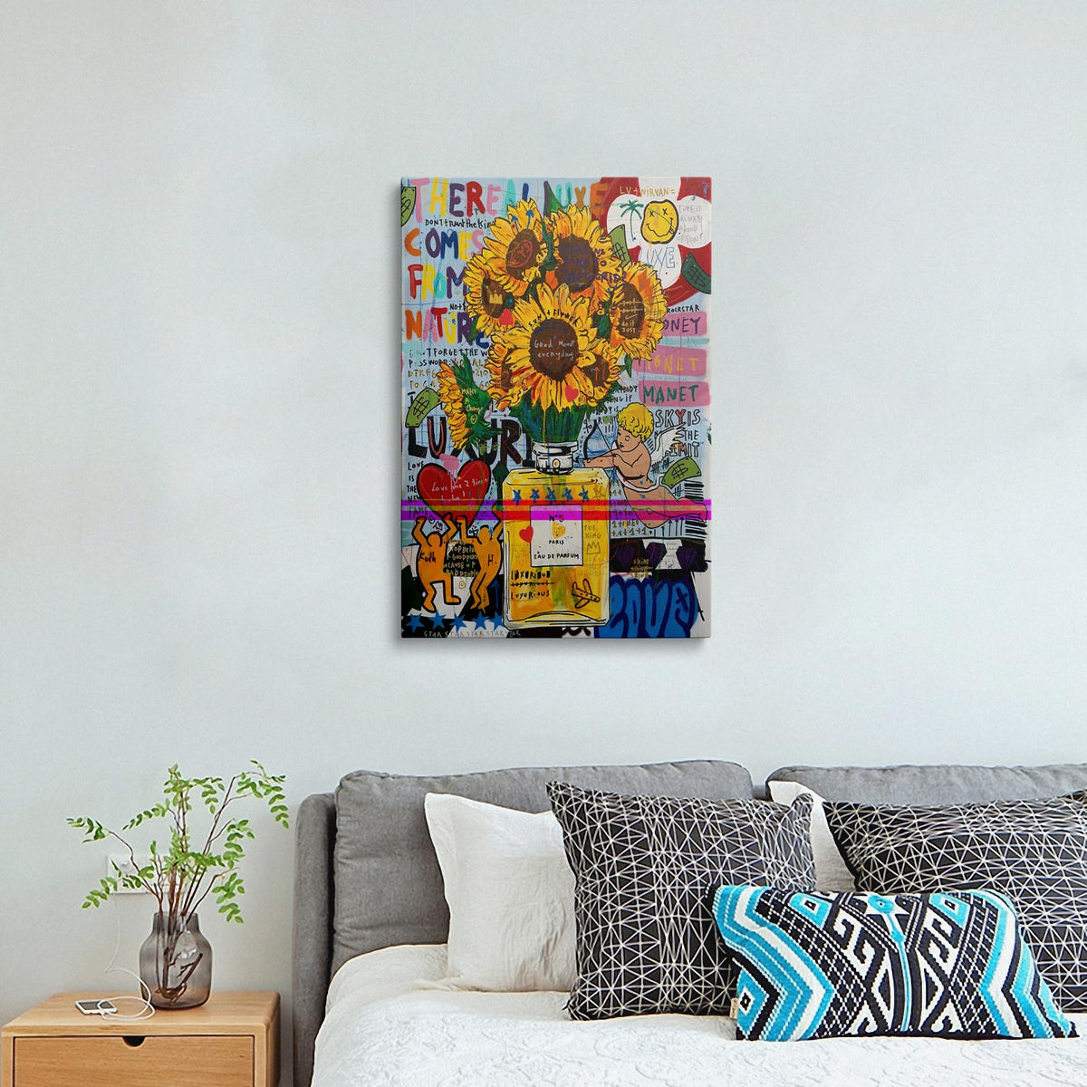 Framed Graffiti Colorful Wall Art Sunflower Canvas Room Decor 16x24 Inches (Sunflower / 24"L x 16"W)
