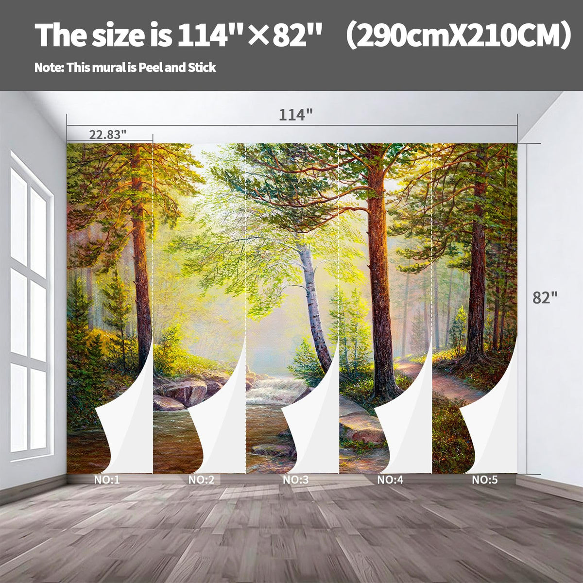 Peel Stick Wall Mural Wallpaper Forest 114"x82" Decor G03 (G03 / 114" x 82")