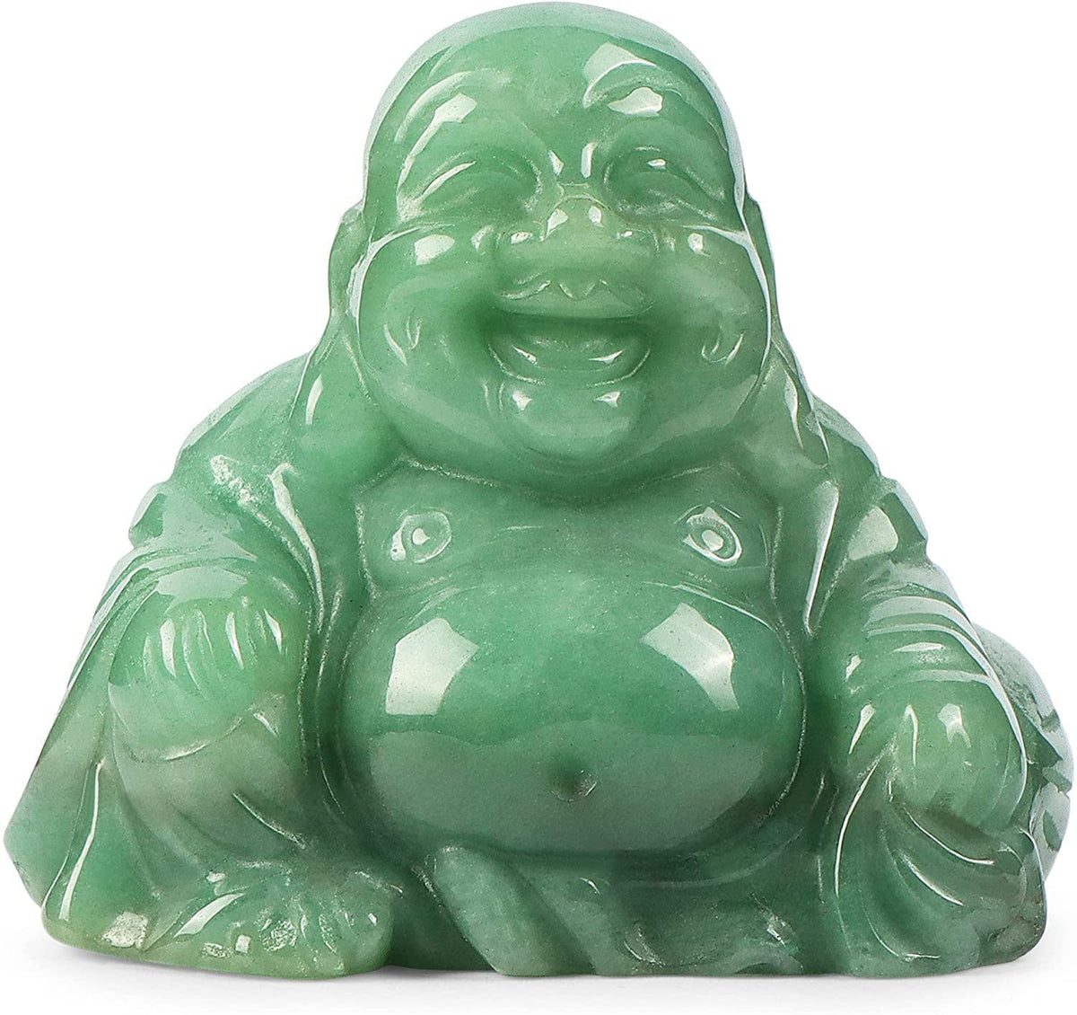 2 Inch Crystal Happy Buddha Statue Hand Carved Laughing Feng Shui Figurines for Good Luck Wealth Happiness Home Decor Gifts (2 inch / Green Aventurine)