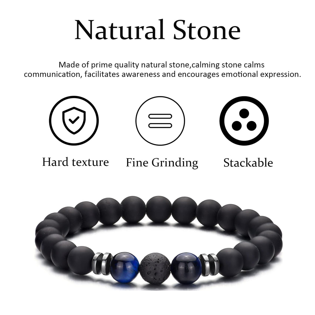 Tiger Eye Bracelet For Men 8MM Natural Stone Beads Bracelet Set Stretch Lava Rock Bracelets Adjustable Black Crystal Beaded Bracelet for Men Women Gifts (4,lava rock,tiger eye,blue,black)
