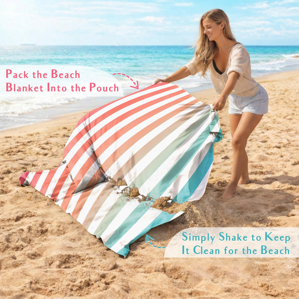Beach Blanket Waterproof Sandproof (Coralstripes / 120“×108”)