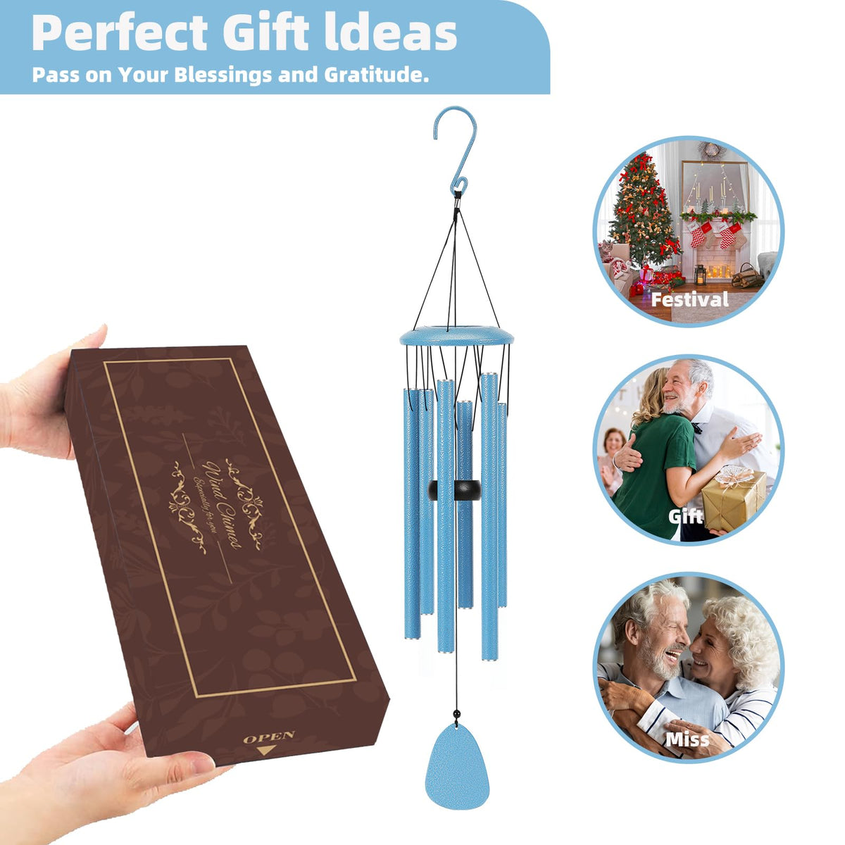 Aluminium Wind Chimes 26 Inches to Create a Zen Atmosphere Suitable for Outdoor (Blue / Classic 26")