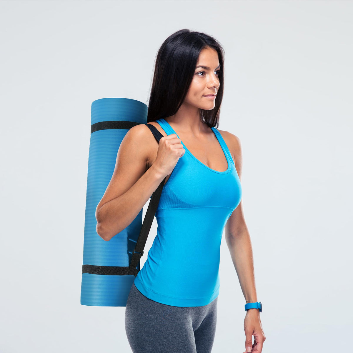 1/2-inch Thick High Density Exercise Yoga Mat with Carrying Strap (Blue)