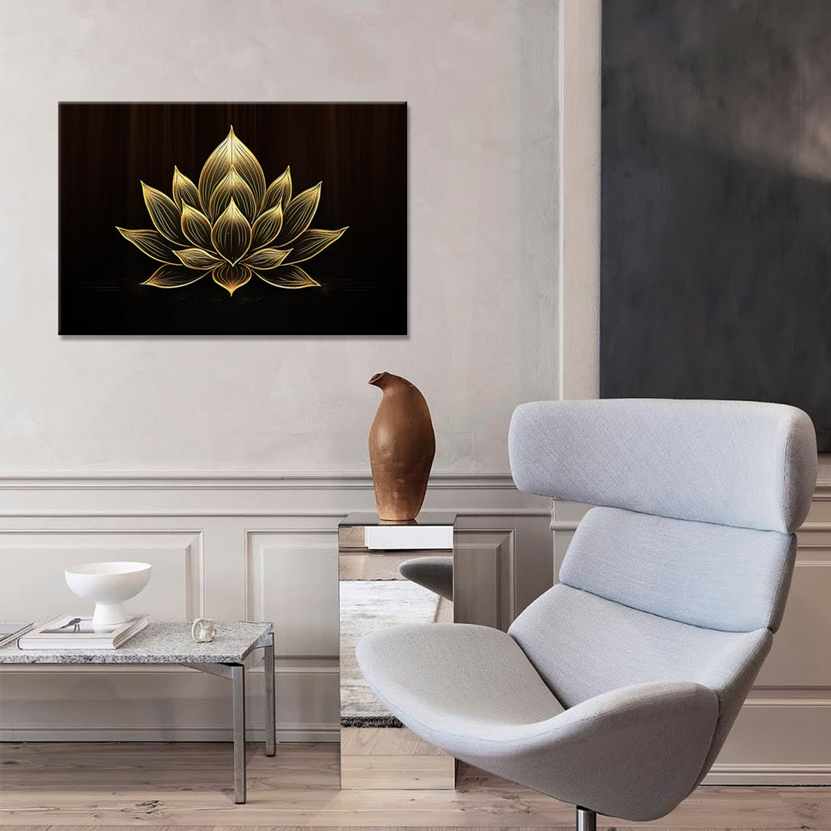 Lotus Flower Canvas Wall Art Zen Room Decor Vintage Golden Flower Meditation Home Decor for Yoga Studio Bathroom Bedroom Spiritual Room Decoration Stretched (Lotus 01 / 24"L x 16"W)