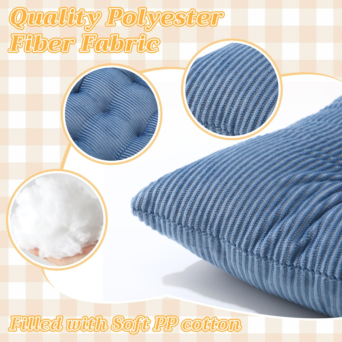 10 Pcs Corduroy Chair Cushion with Ties Square Floor (Multicolor)