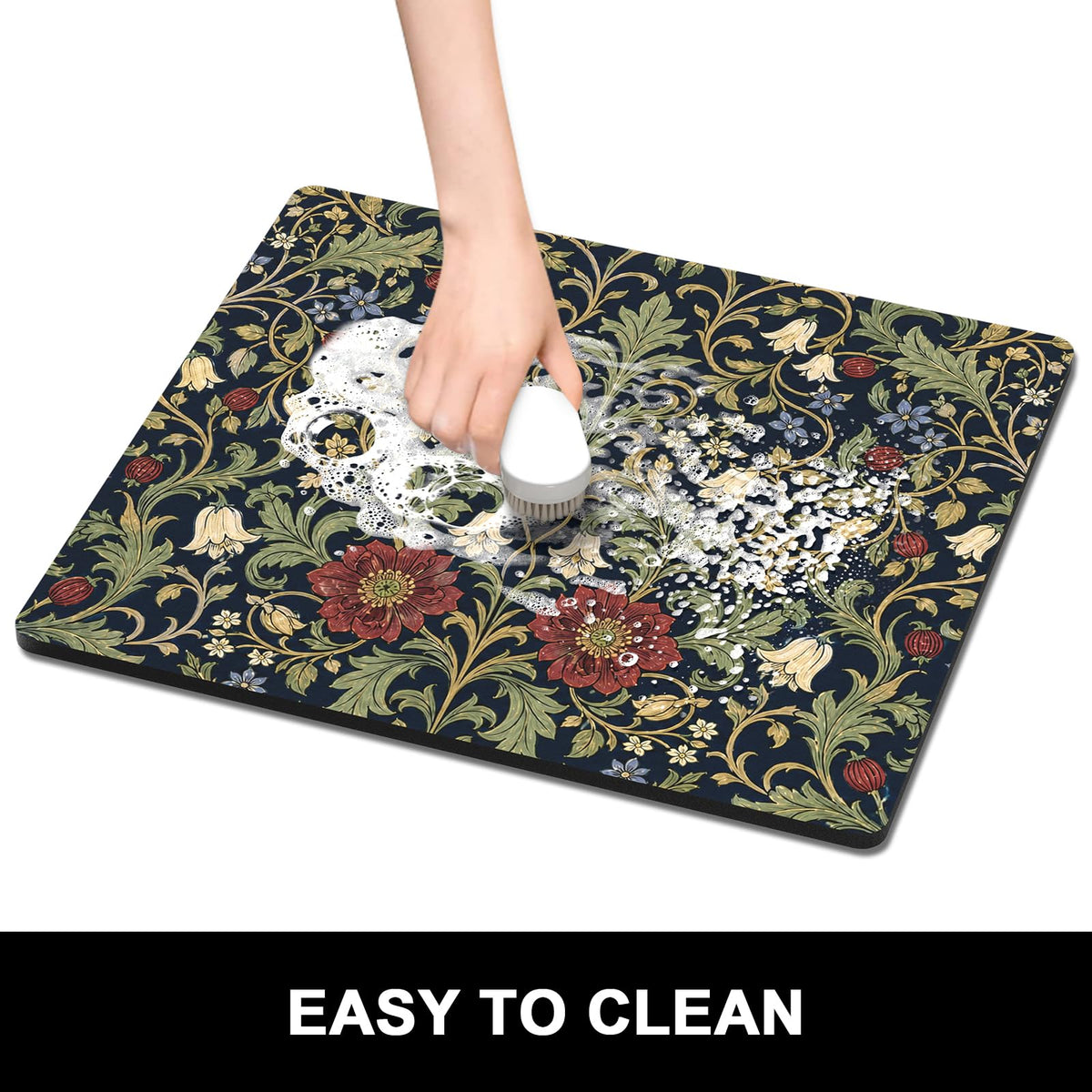 Dish Drying Mat for Kitchen Counter (Vintage Garden Floral / 16" x 18")