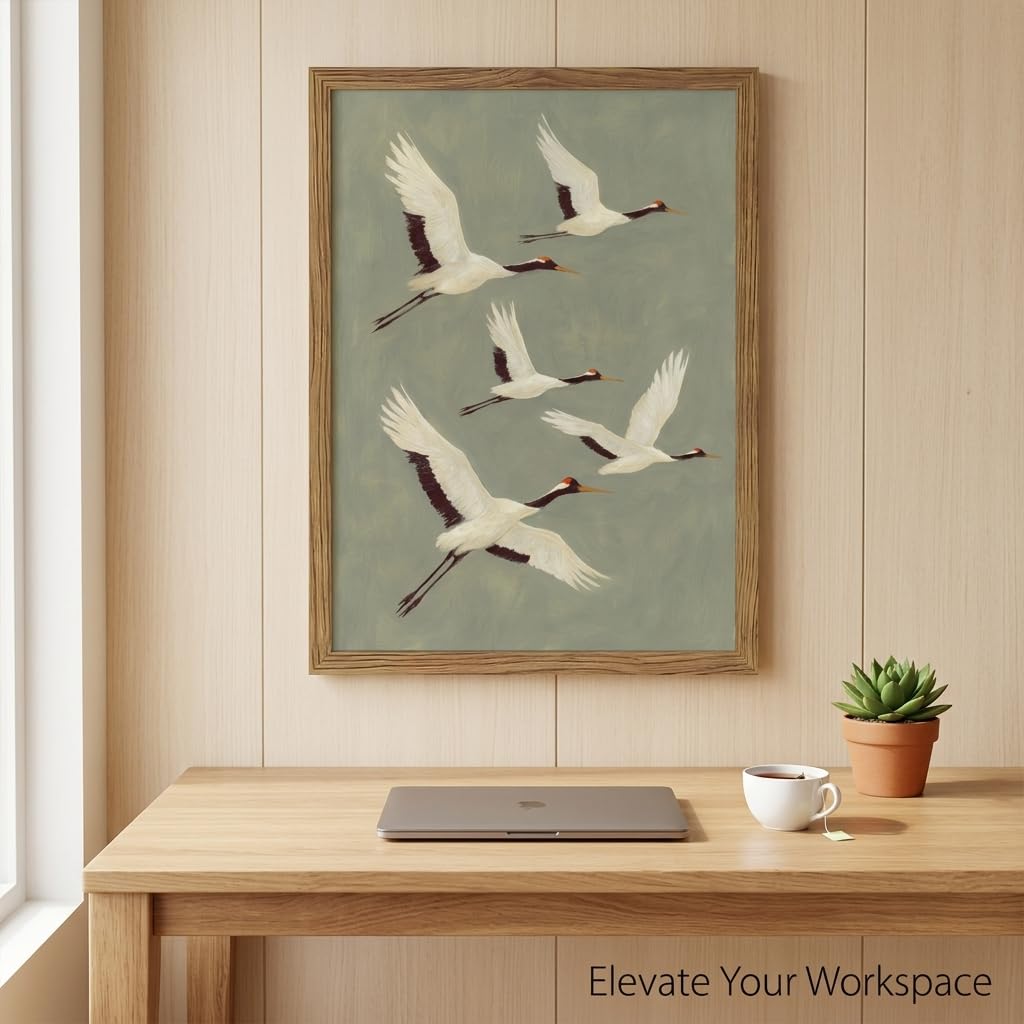 Framed Crane Bird Wall Art (Crowned Crane / 16"L x 24"W)