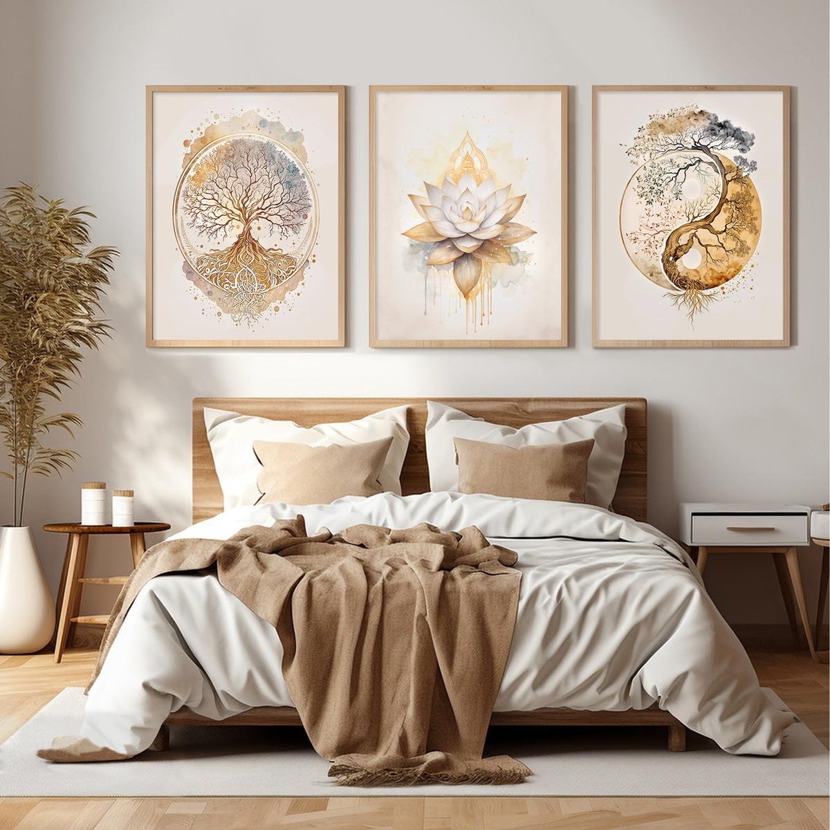 Tree of Life Wall Art Zen Lotus Canvas Wall Decor Yoga Spiritual Room Art Paintings Yin Yang Abstract Decor Artwork Spa Yoga Tree Pictures for Living Room Bedroom 8x10 Inch Unframed Set of 3 (8x10 Inch Unframed / Tree of Life Prints)