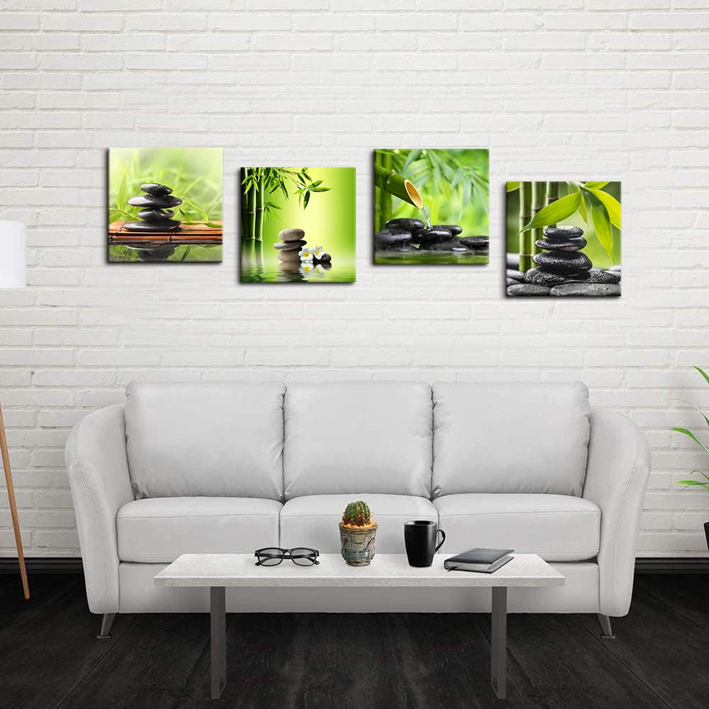 Bathroom Wall Decor Zen Canvas Prints Meditation Picture Painting Green Room Decor Bedroom Wall Art Living Room Yoga Spa Office Artwork Posters Prints Framed Home Decorations12x12x4pcs (Azen green 00 / 12"L x 12"W)