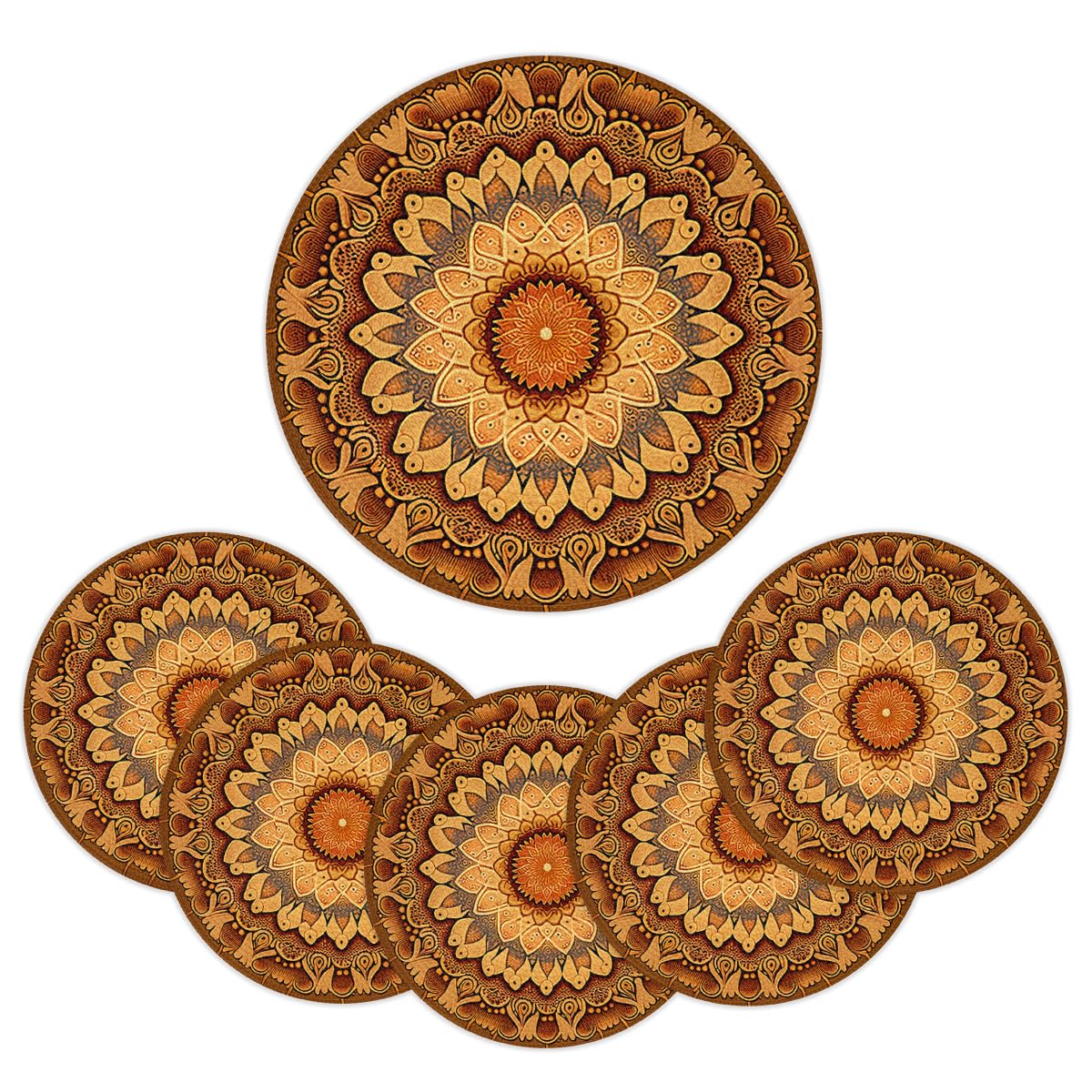Mandala Woven Placemats Round Placemats Set of 4 Festival Party (A 011 / 4 pieces)