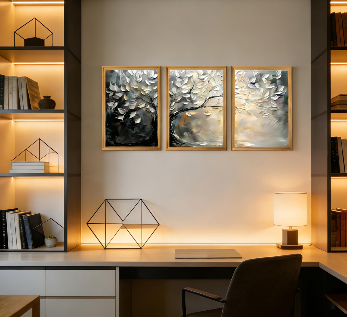 3Pcs Framed Abstract Leaf Canvas Wall Art (White / 16"L x 12"W)