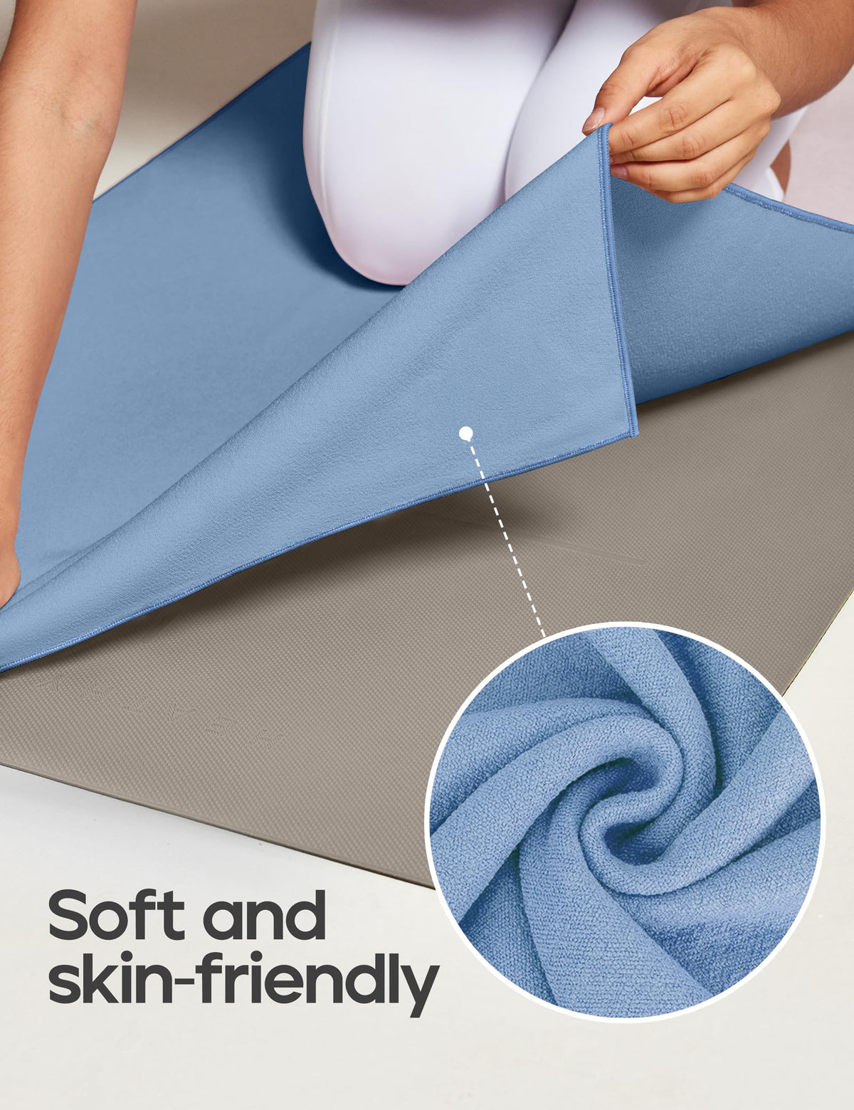 Yoga Mat Towel Non Slip for Hot Yoga Towel with Silicone Grip & Free Spray Bottle (Light Blue)